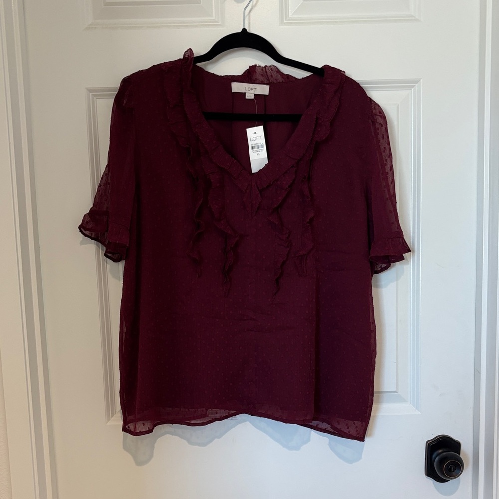 LOFT Deep Red Ruffle Blouse